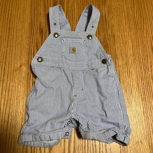 Carhartt Baby Boys Blue White Stripe Short Overalls Size 12 Months- Bibs